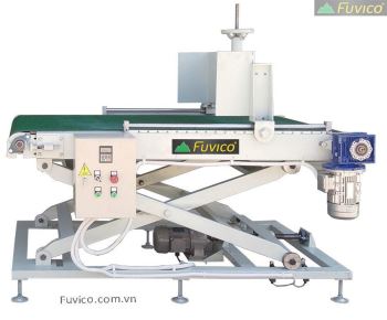 Băng tải nạp phôi máy chà nhám thùng