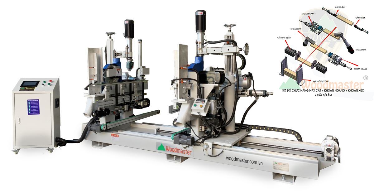 MÁY CẮT 2 ĐẦU, KHOAN NGANG, KHOAN XÉO, CẤY SÒ ÂM TỰ ĐỘNG