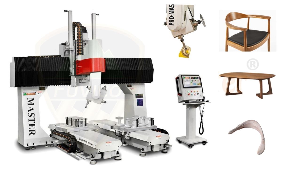 MÁY PHAY CNC 3D 5 TRỤC 2 BÀN 4 DAO TẢI NẶNG PRO-MASTER-T4H WOODMASTER