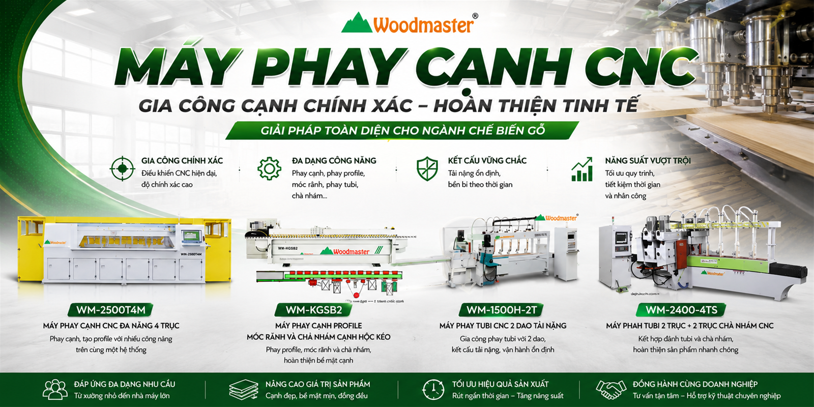 Máy phay cạnh CNC Woodmaster gia công định hình cạnh gỗ